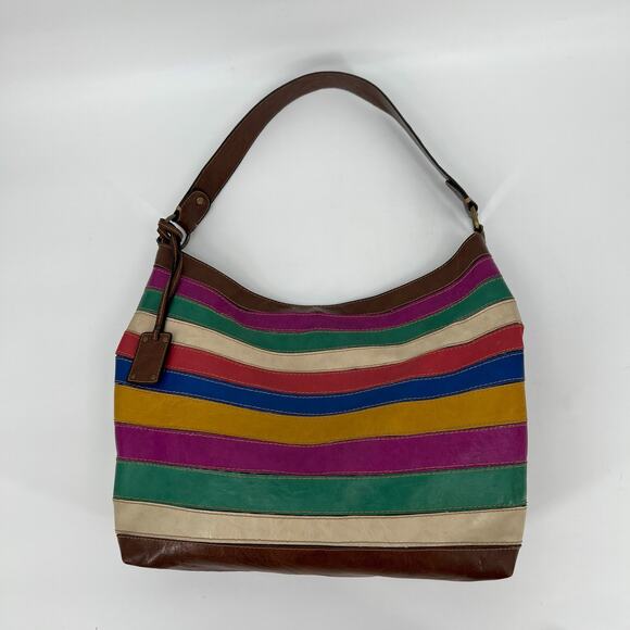 liz & co. Handbags - Vintage Y2K Liz & Co Shoulder Bag Vegan Faux Leather Multicolored Striped Brown